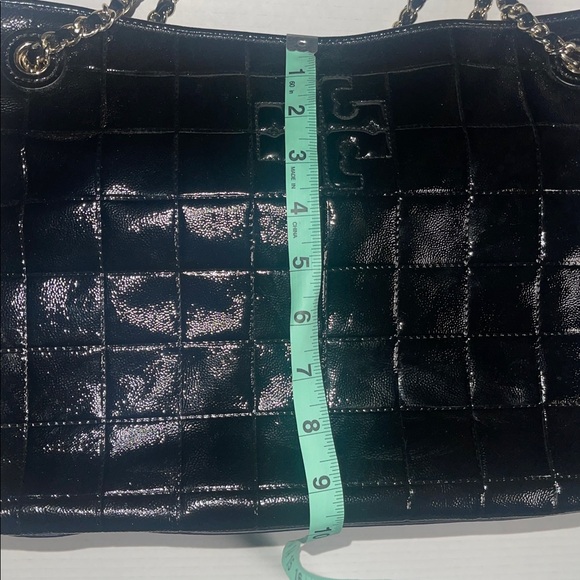 Tory Burch Black Quilted Patent Leather Marion Tote Bag - Picture 10 of 11